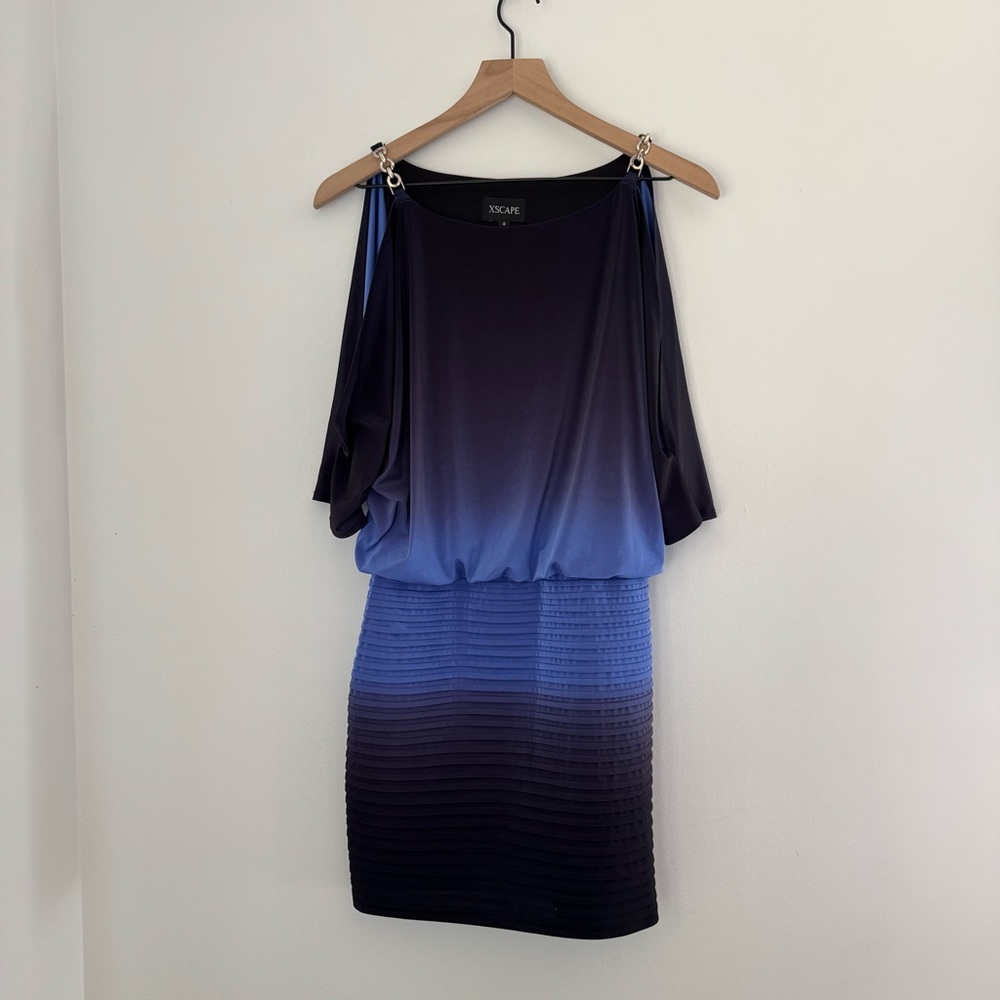 Xscape Blue Ombre Cold Shoulder Dress Size 4 Cocktail Party Formal